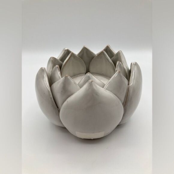 Arhaus Other - Arhaus White Lotus Water Lily Ceramic Centerpiece HEAVY Candle Holder